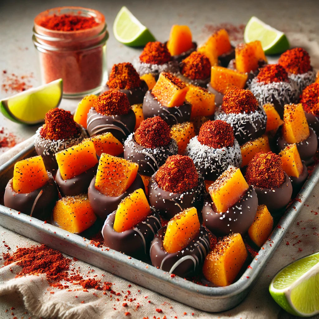 Bites de Mango Liofilizado con Chocolate y Tajín